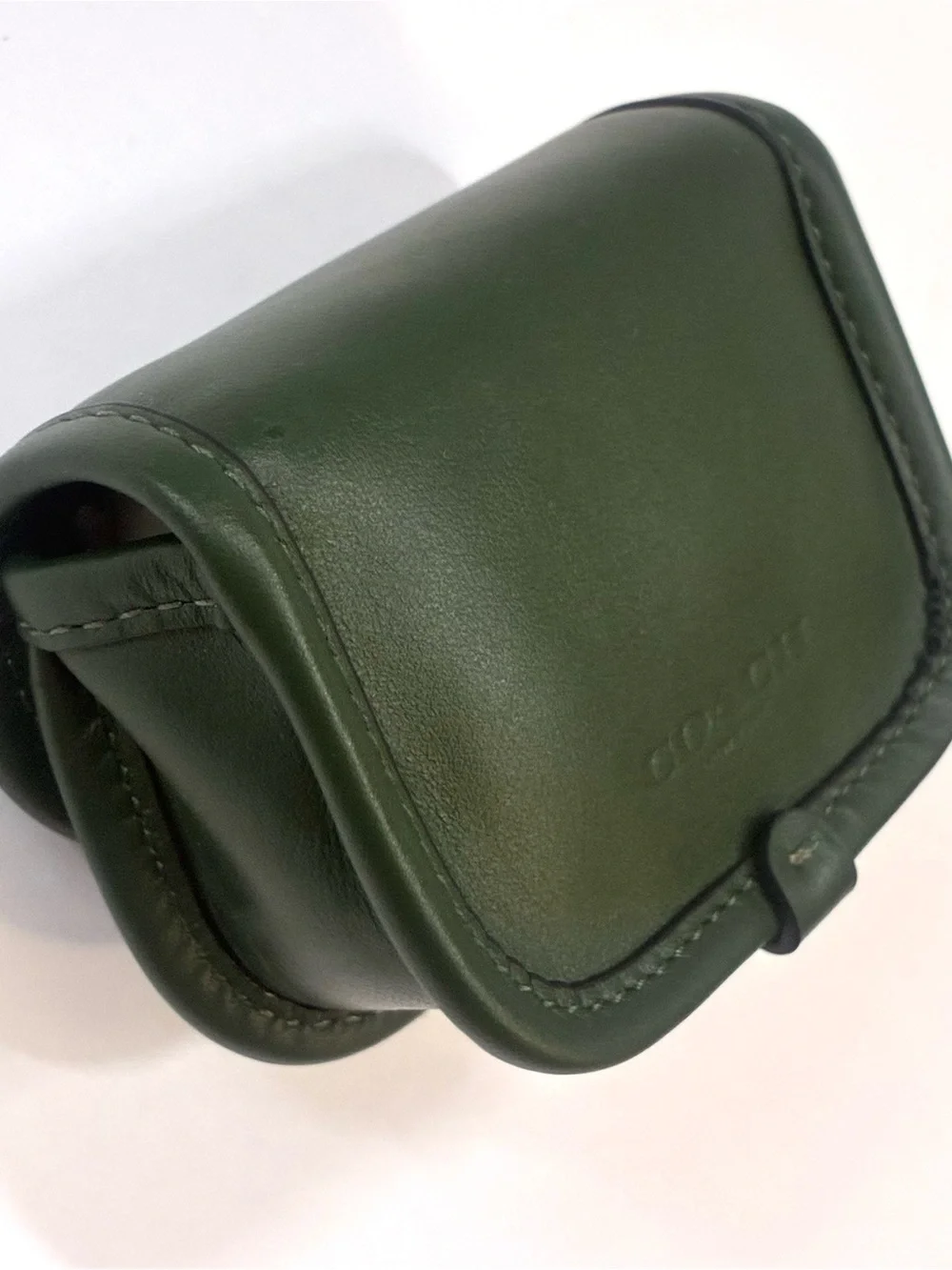 Coach Heritage Turnlock Leather Card case Bag Charm Dark Clover Green NWT